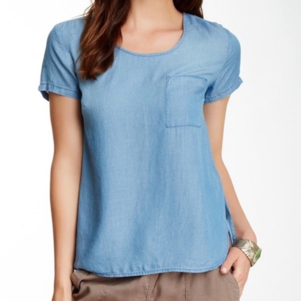Cloth and Stone Short Sleeved Chambray Hi-Lo Scoop Neck Top Sz XS
